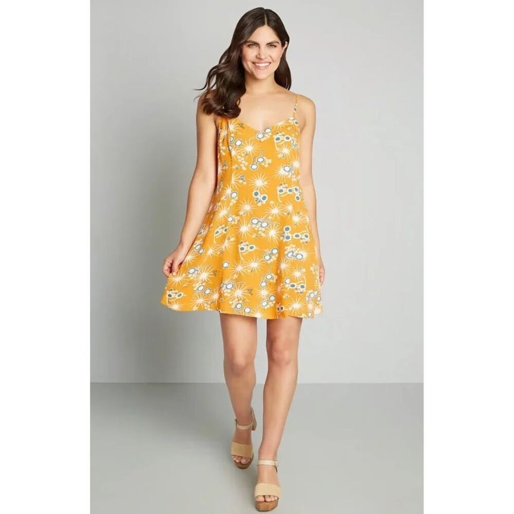 ModCloth On Cloud Nineties Mini Dress Plus 1X Floral Sunglasses Yellow Blue New